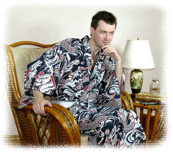 мужская одежда для дома - кимоно  ДРАКОН, хлопок 1000%, Япония
