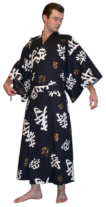 японское мужское кимоно КАНДЖИ из хлопка в интернет-магазине BLUE JAPAN