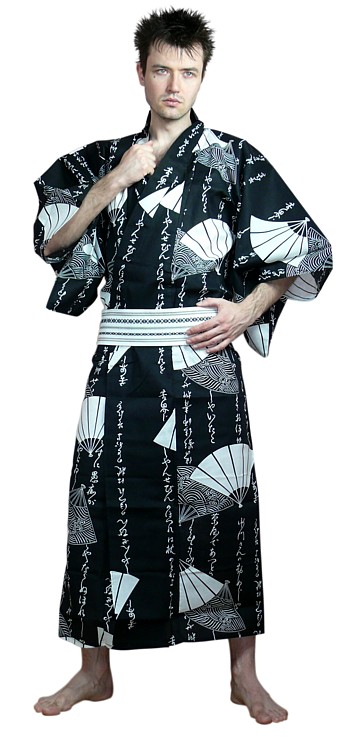 японское мужское кимоно юката СЭНСУ из хлопка и пояс оби