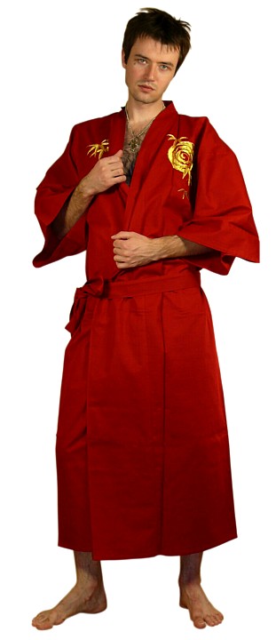 мужской халат- кимоно с вышивкой Тигр, Япония, хлопок 100%