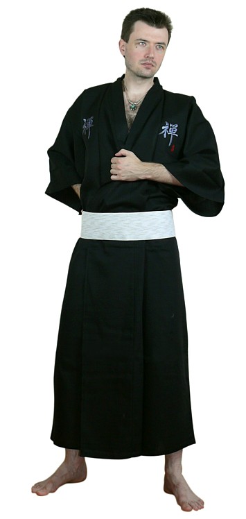 мужской халат-кимоно с вышивкой в виде японского иероглифа, сделано в Японии