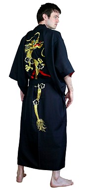 японское мужское кимоно ЗОЛОТОЙ ДРАКОН с вышивкой и подкладкой