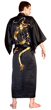 японское мужское кимоно из искусственного шелка с вышивкой