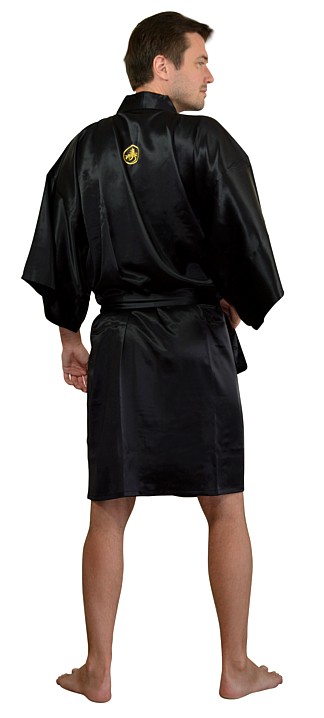 мужской шелковый короткий халат - кимоно САМУРАЙ с вышивкой