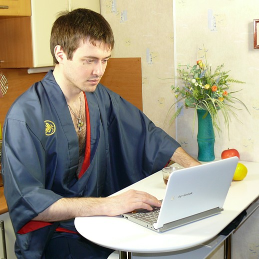 японское мужское шелковое кимоно на подкладке