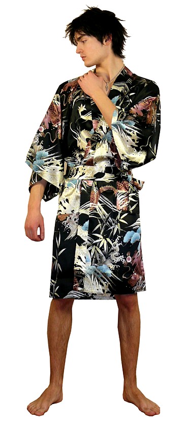 мужской шелковый халат-кимоно цвет черный, сделано в Японии