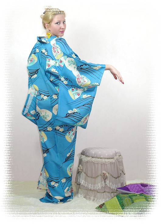 японское традиционное шелковое летнее кимоно, 1950-е гг.