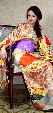 японское винтажное шелковое кимоно