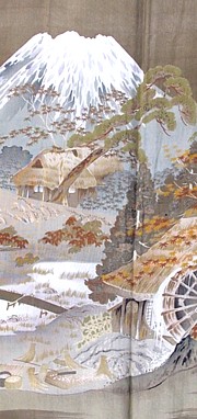 японское мужское шелковое хаори с пейзажным рисунком подкладки