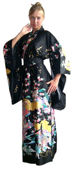женская одежда для дома из Японии - кимоно Стихи на Воде, хлопок 100%
