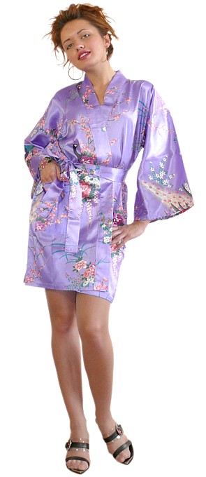 халатик-кимоно Павлин и Цветы, иск. шелк, сделано в Японии