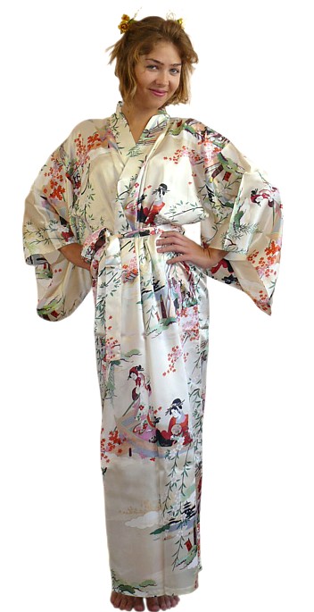 кимоно шелковое Эдогава, кремовое