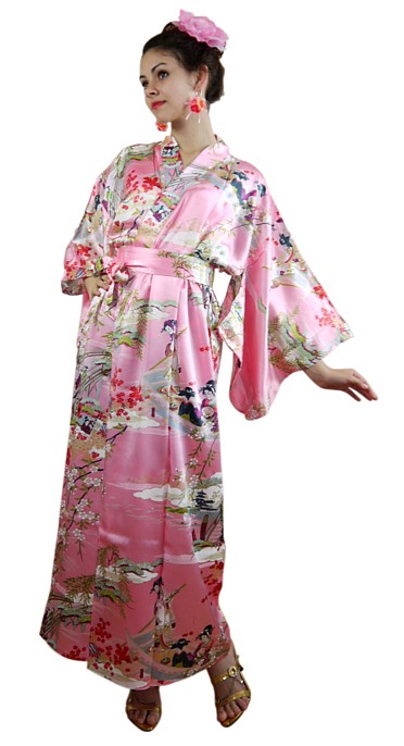 шелковый женский халат в японском стиле