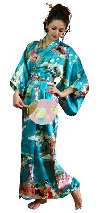 шелковый женский халат-кимоно
