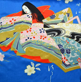 японская принцесса, рисунок на шелке женского халата-кимоно